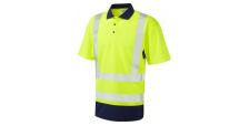 Mortehoe ISO 20471 Cl 2 Dual Colour Coolviz Plus Polo Shirt HV Yellow/Navy